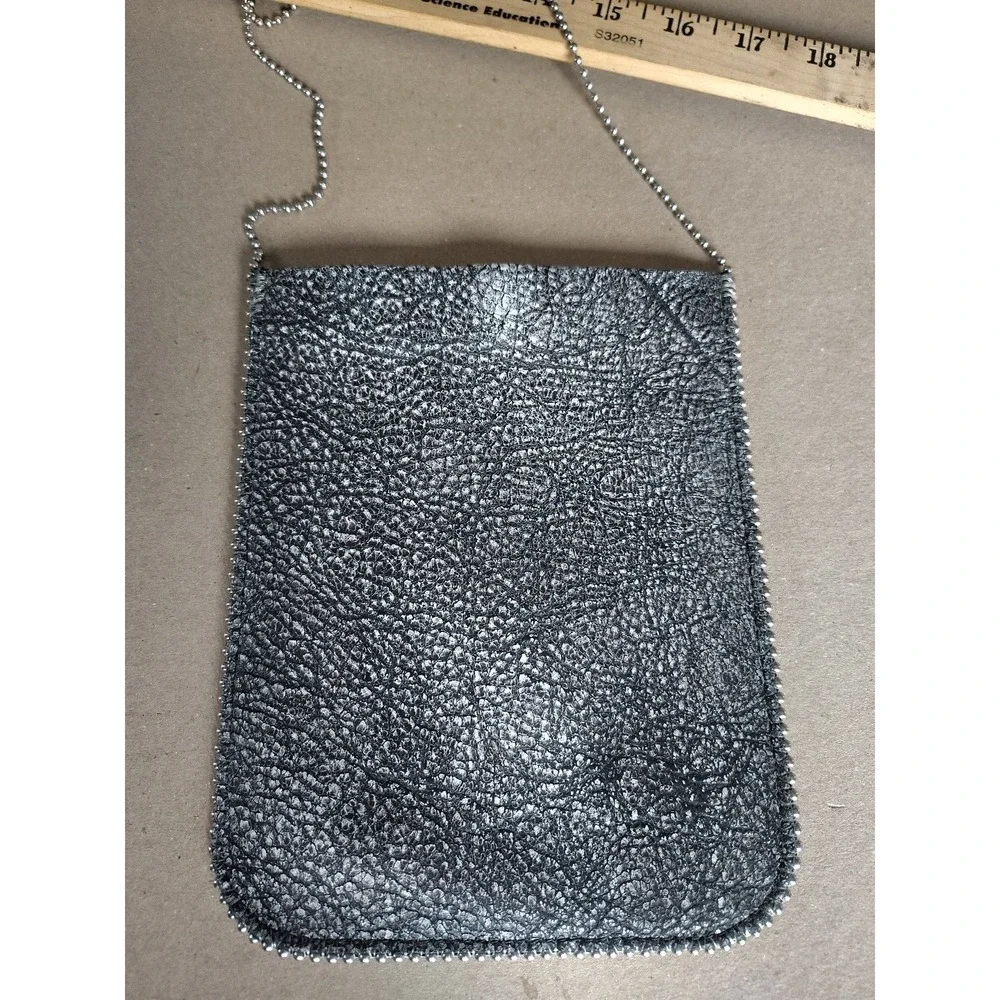 Leatherock Distressed Black Leather Crossbody Bag Purse Ball Chain Strap